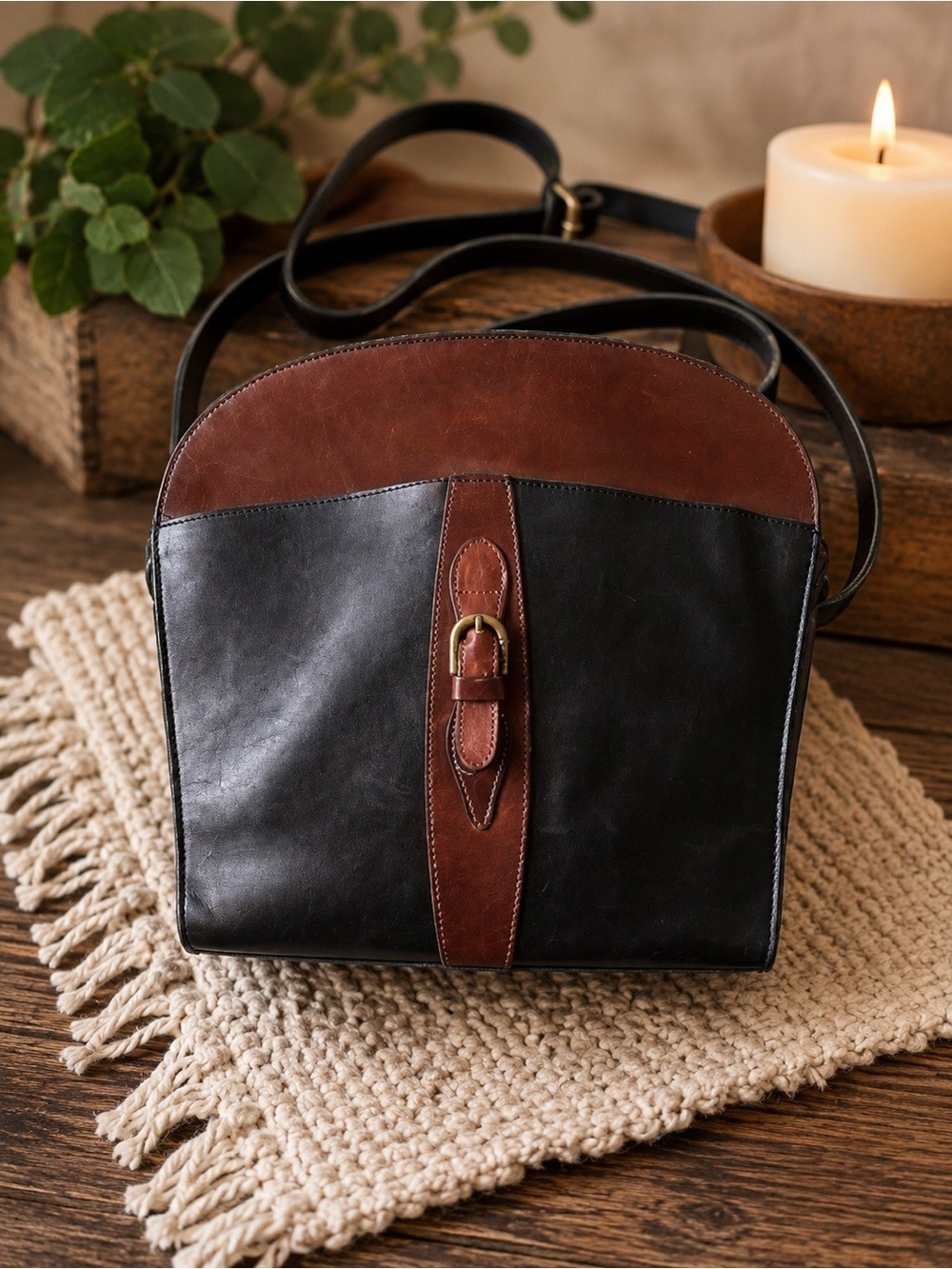 PEGABO Retro Euro Style Weathered Genuine Leather Cross Body Structured Bag